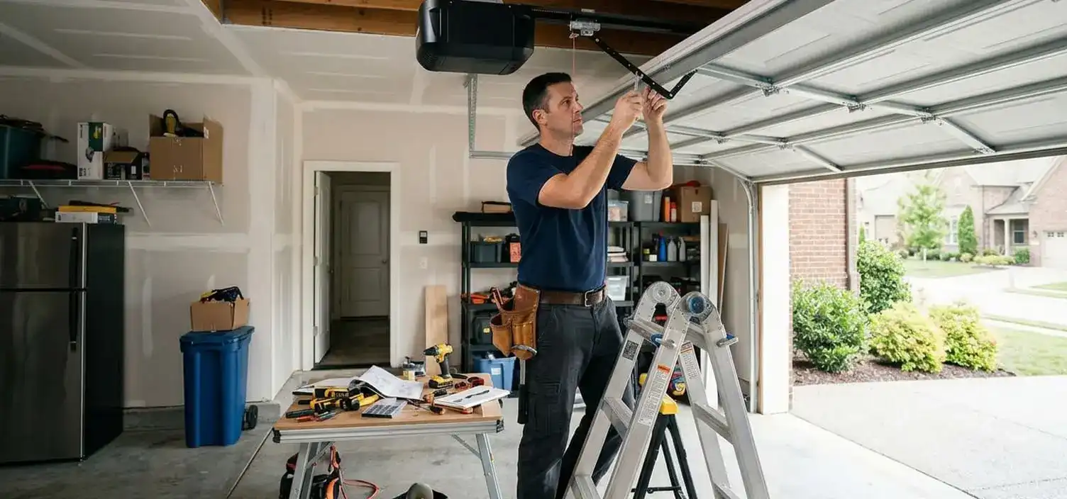 Belt drive garage door opener installed in an attached garage at a Westhaven or Berry Farms Franklin Tennessee home for quiet operation