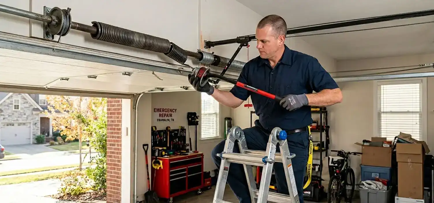 Broken torsion spring emergency repair at a Franklin Tennessee home