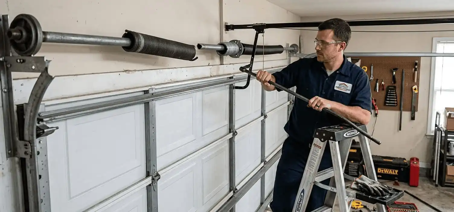 Broken torsion spring replacement on an Antioch Tennessee residential garage door