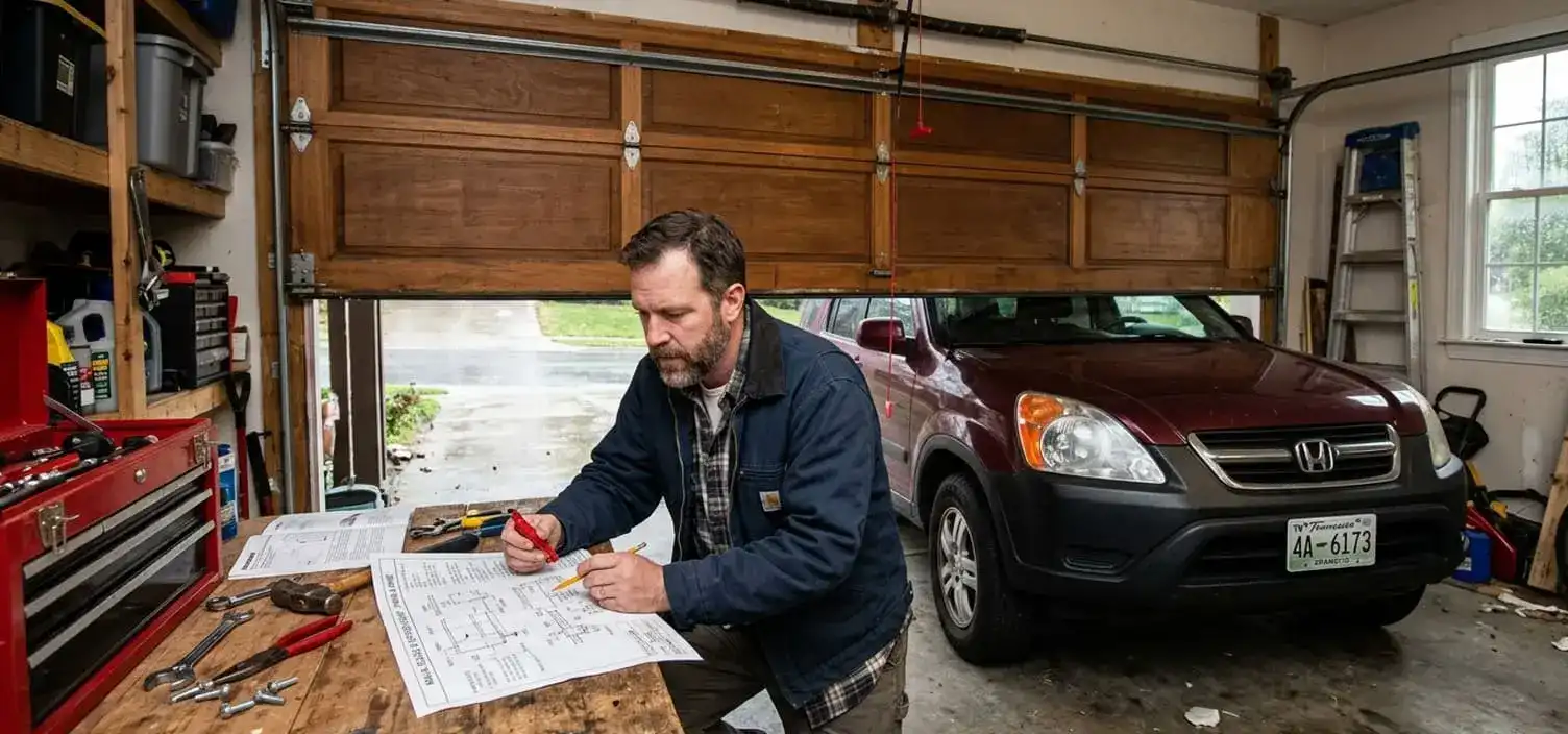Car stuck inside garage emergency manual release at a Franklin Tennessee home