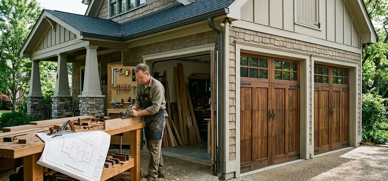 Carriage house style garage door on a craftsman home — Franklin Tennessee