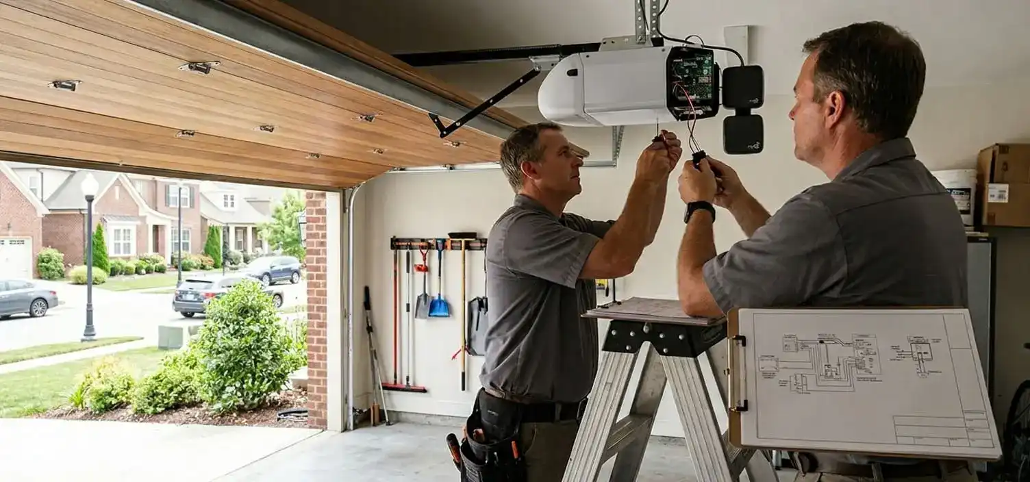 Chamberlain garage door opener with myQ integration repaired and reprogrammed at a home in Berry Farms or Westhaven Franklin Tennessee
