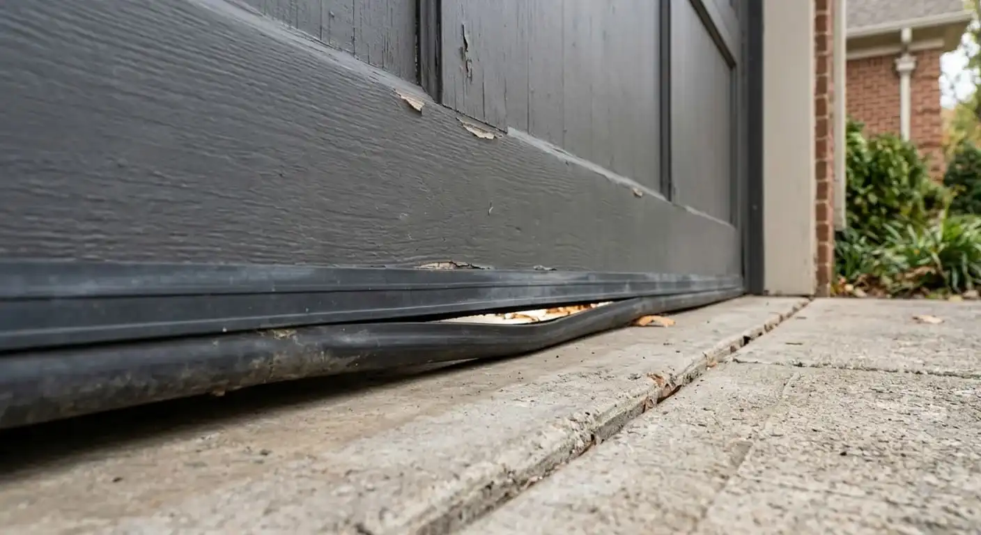 Checking garage door weatherstripping for gaps at a Franklin Tennessee home that let in heat cold and pests