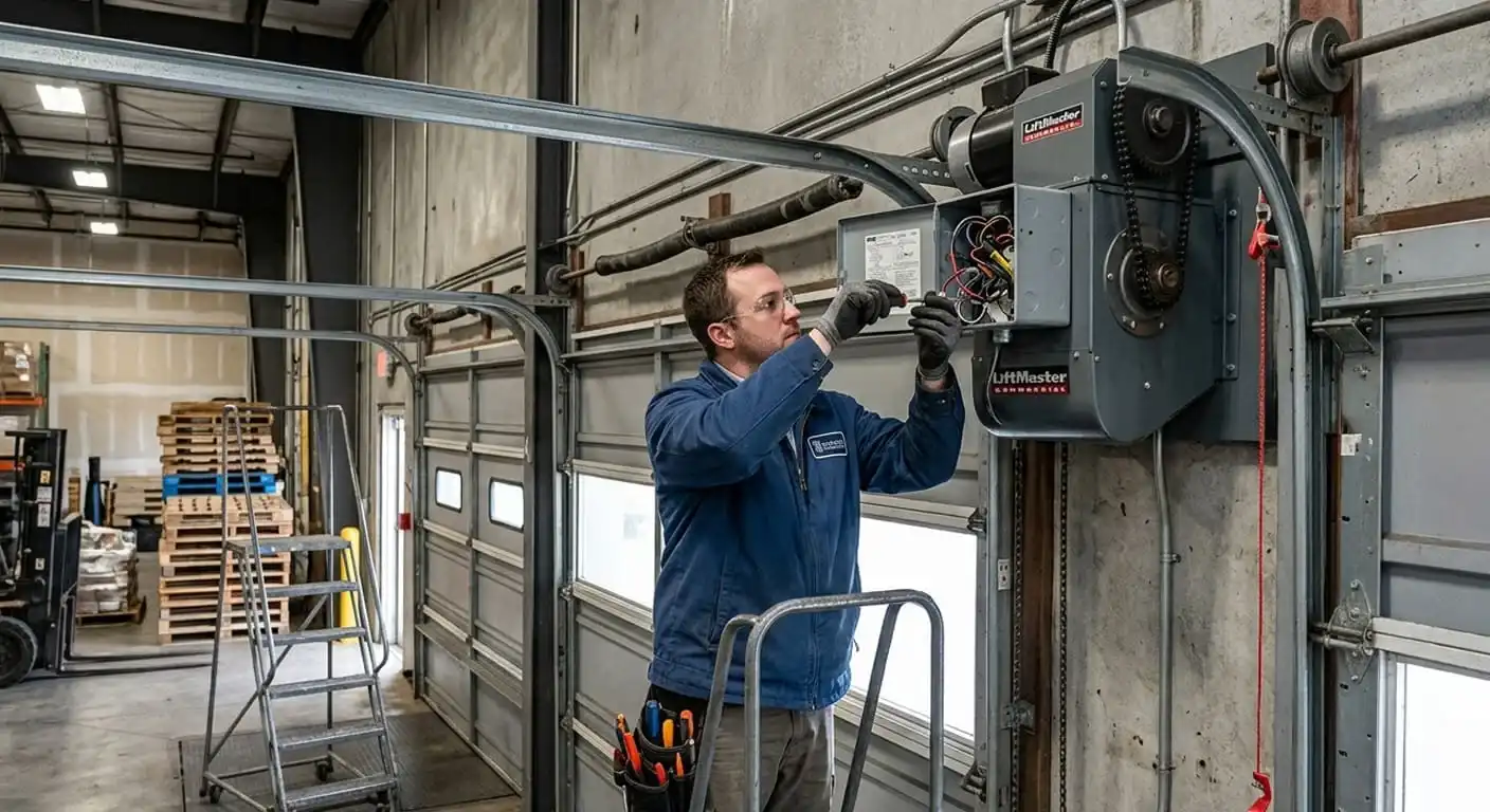 Commercial garage door operator repair technician at work in Franklin, TN