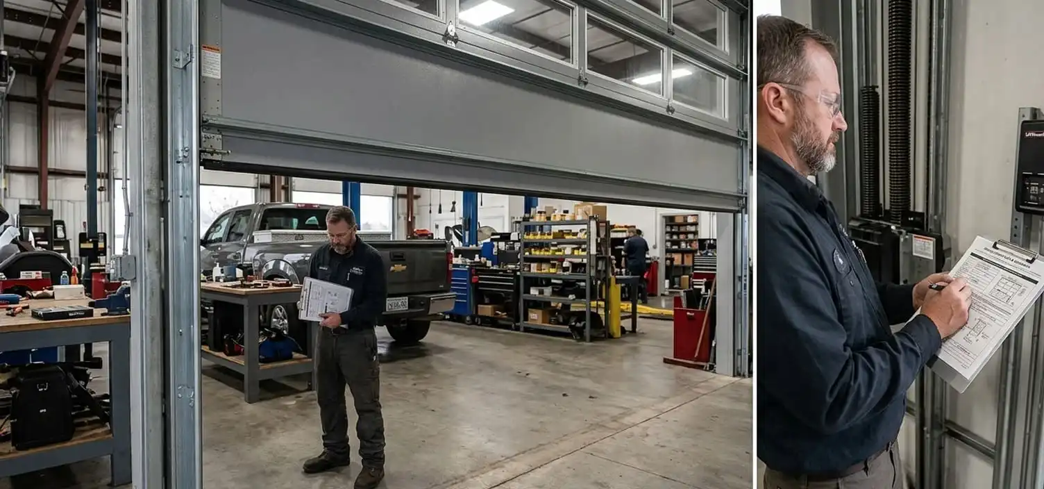 Completed commercial garage door installation with full cycle testing and documented warranty at a Williamson County Tennessee facility