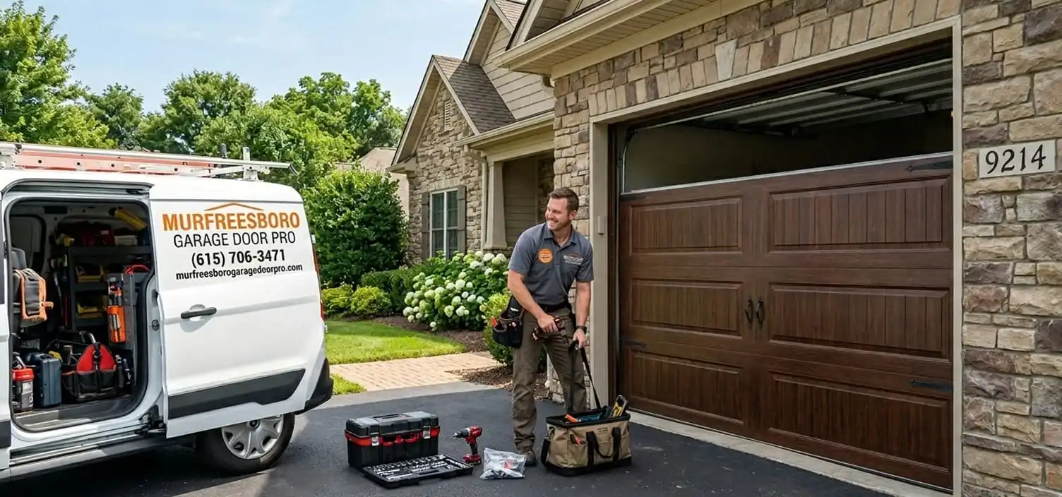 Completed garage door repair at Brentwood Tennessee home