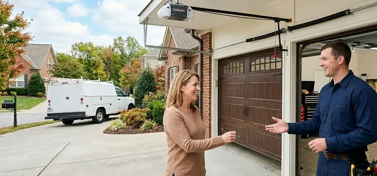 Completed garage door repair with full system test and written warranty at a Nolensville Tennessee residential property