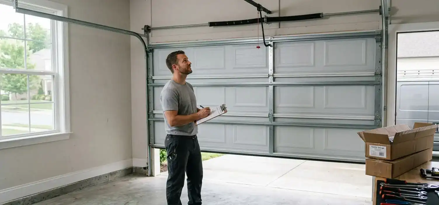 Completed garage door spring repair with full balance test and written warranty at a Franklin Tennessee residential property