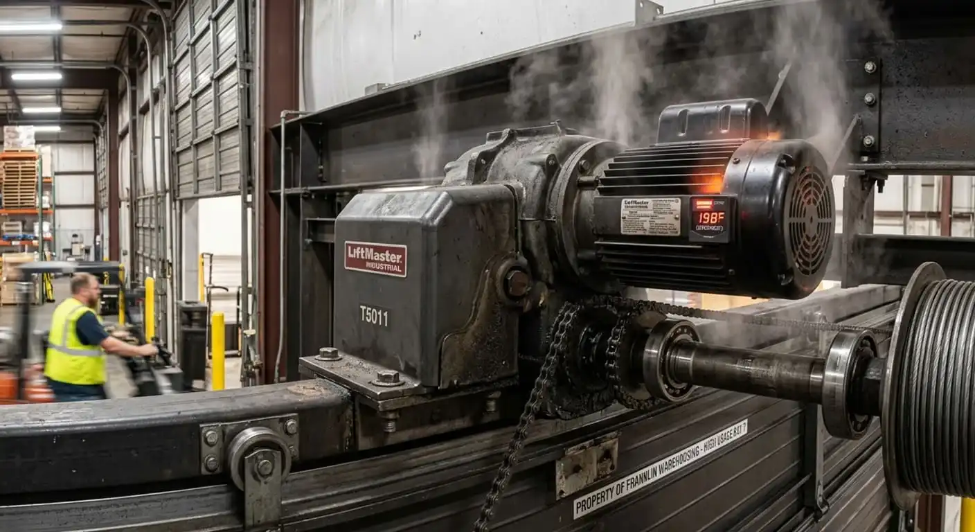 Continuous-duty commercial garage door operator motor overheating from heavy daily cycling in Franklin Tennessee