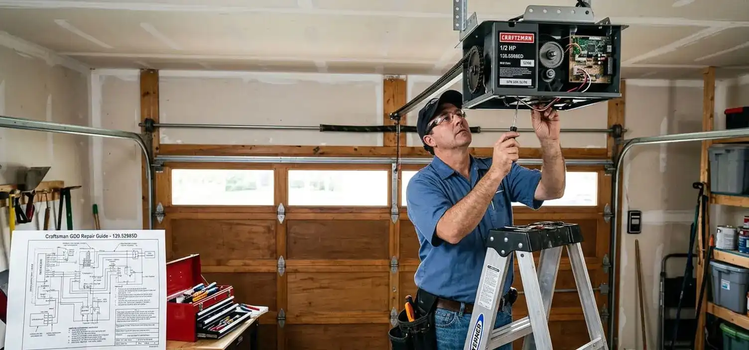 Craftsman garage door opener repair at a 1990s or 2000s Franklin Tennessee home in Fieldstone Farms or Canterbury