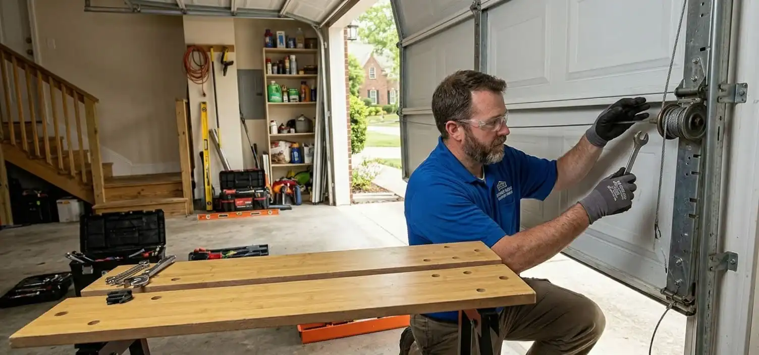 Garage door shaking or jumping during operation at a Franklin Tennessee home — uneven cable tension on one side