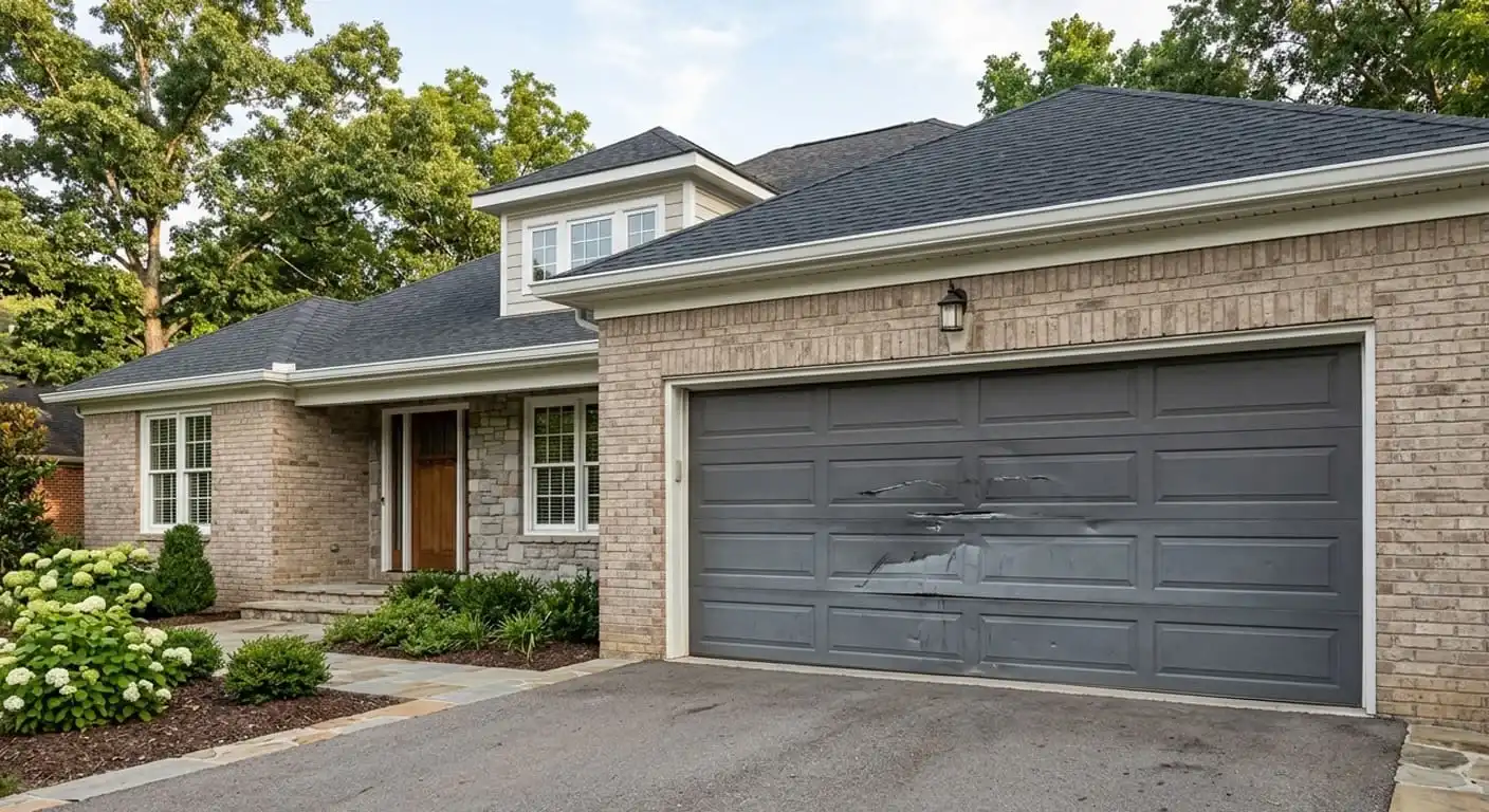 Franklin Tennessee residential home with garage door requiring assessment for panel replacement versus full door replacement