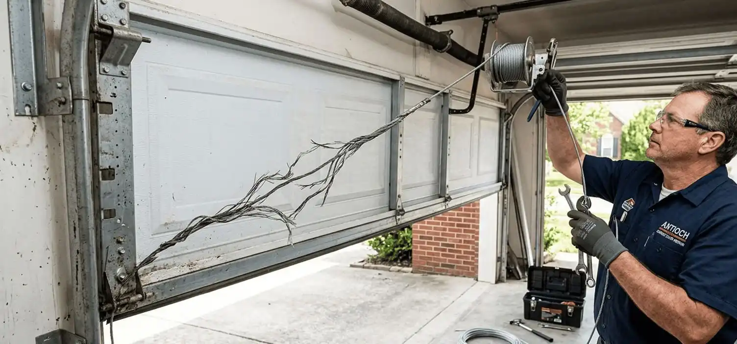 Garage door lift cable fraying and replacement at an Antioch Tennessee home