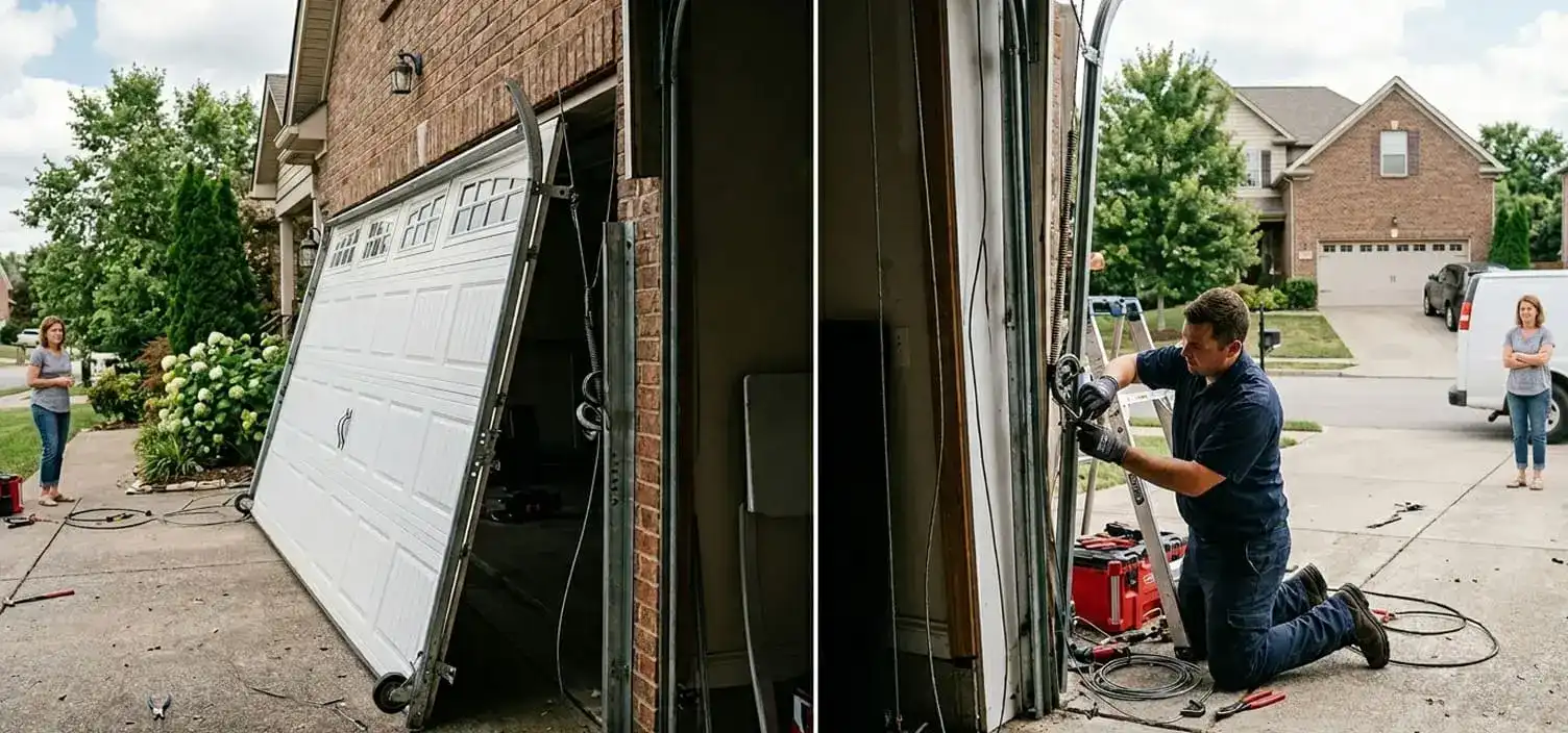Garage door off track emergency repair at a Franklin Tennessee home