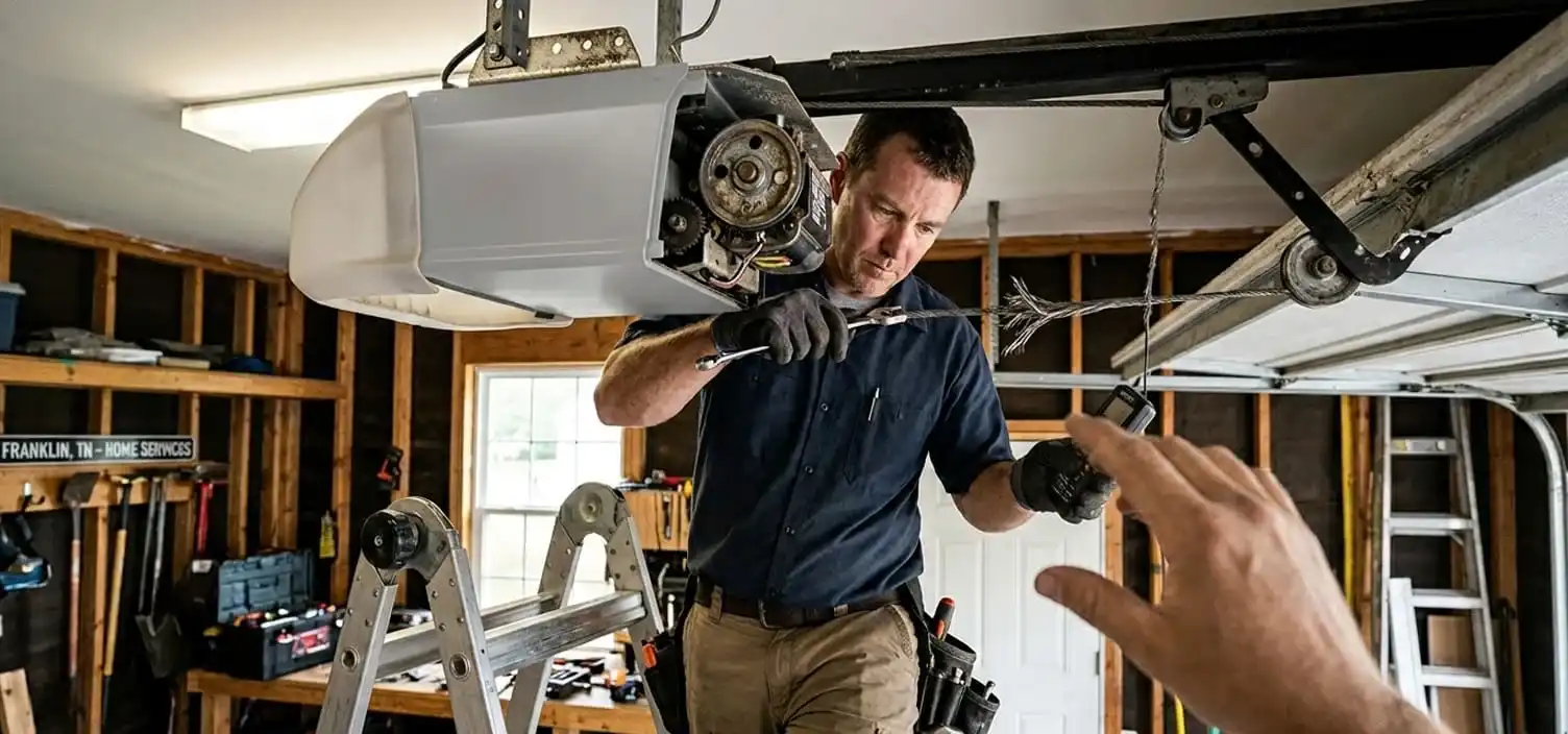 Garage door opener straining and working harder due to cable damage at a Franklin Tennessee home — extra load on the motor