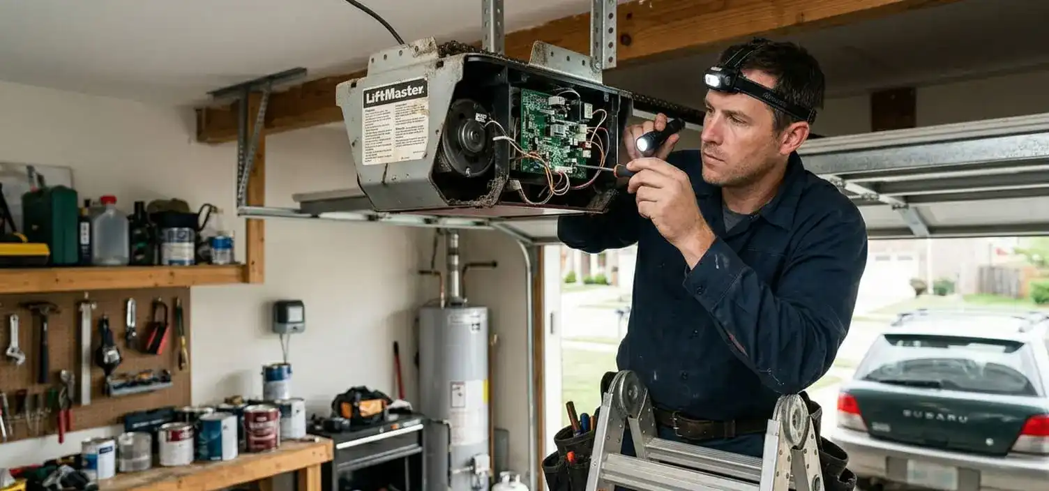 Garage door opener working intermittently at a Franklin Tennessee home — failing logic board loose wiring or overheating motor