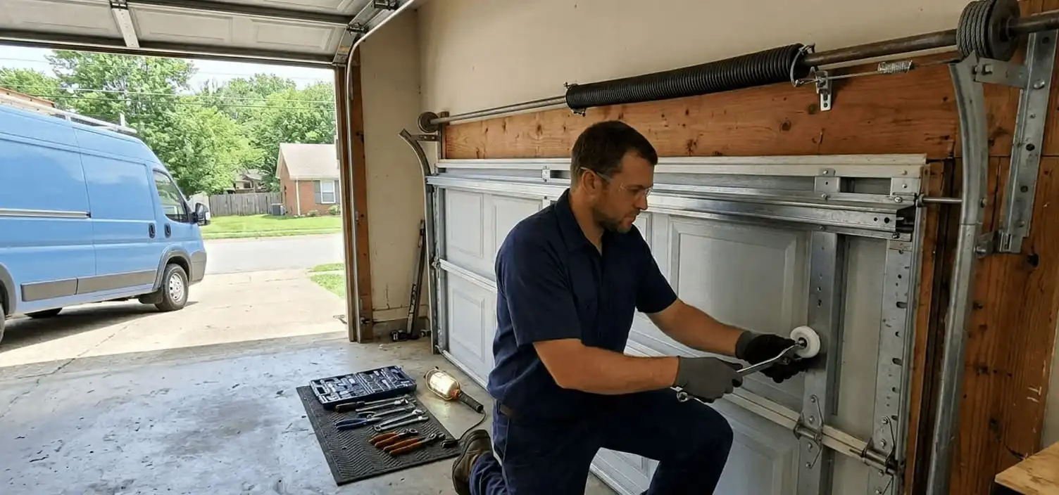 Garage door panel replacement roller service and extension spring repair in Antioch Tennessee