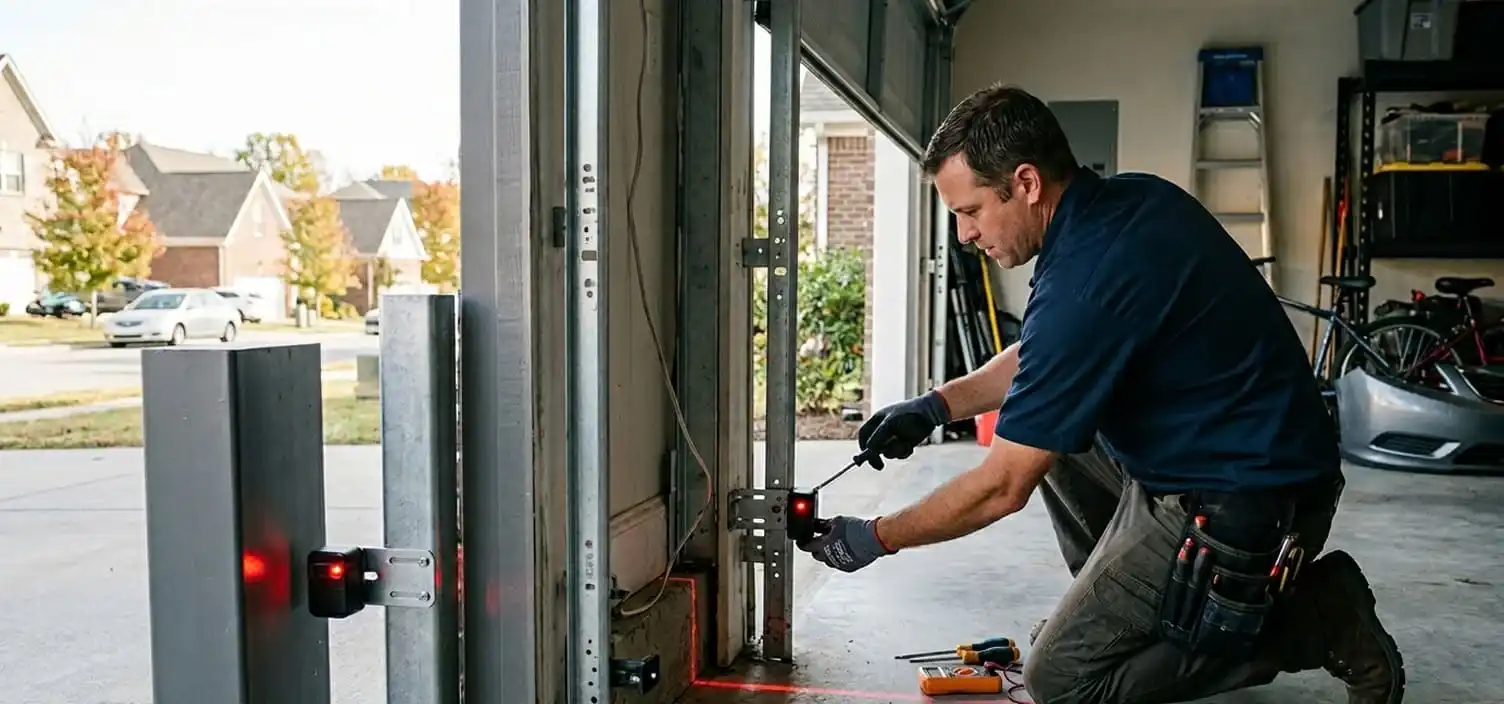 Garage door photo eye safety sensor alignment repair Nashville TN