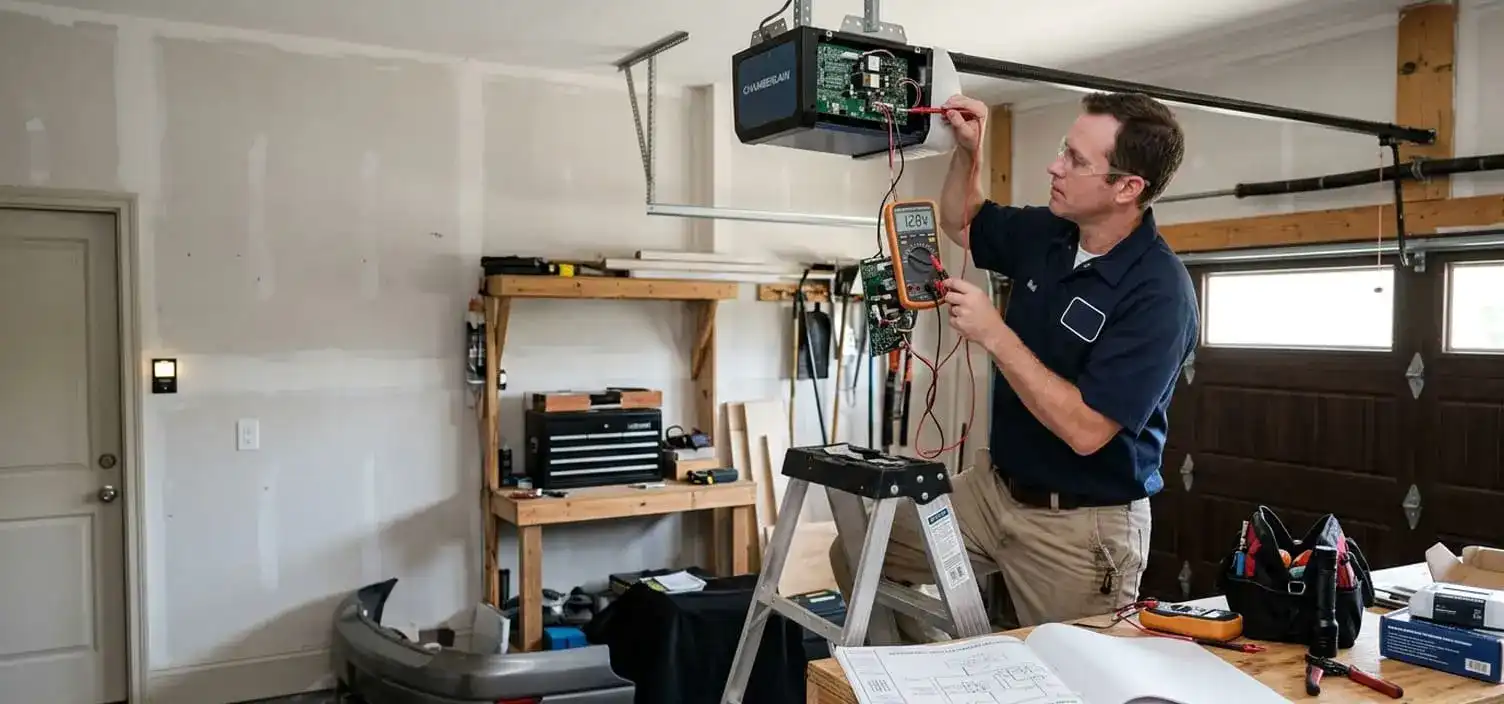Garage door opener motor running but door not moving at a Franklin Tennessee home — stripped gear and sprocket diagnosis