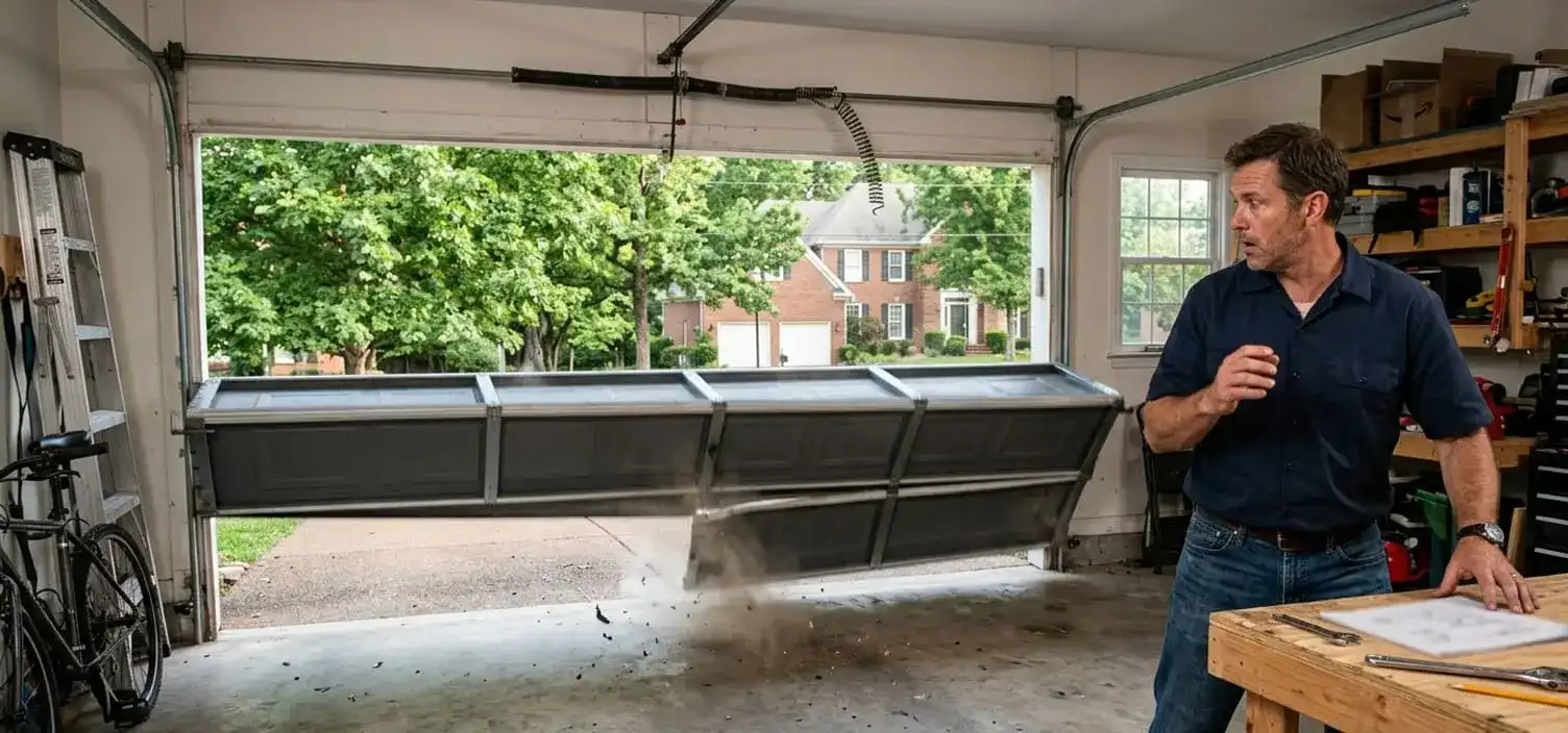Garage door slamming down quickly instead of closing smoothly at a Franklin Tennessee home due to a failing spring