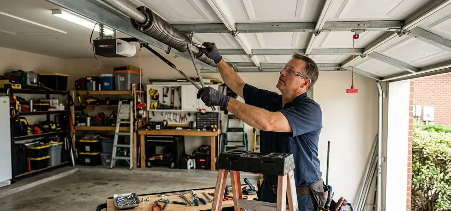 Garage door spring repair at a Franklin Tennessee residential home — one of the most common reasons a home door stops working