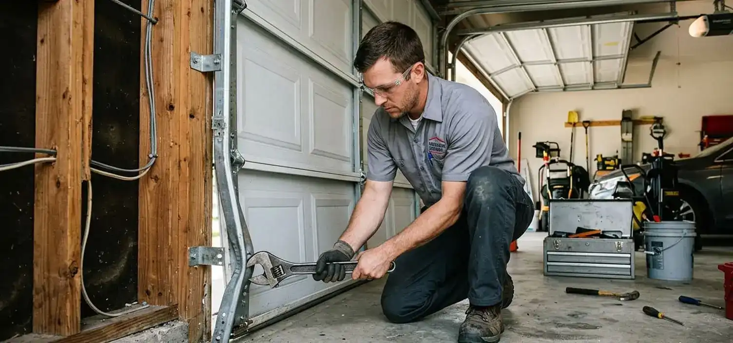 Garage door track realignment and bent track repair on a La Vergne Tennessee home