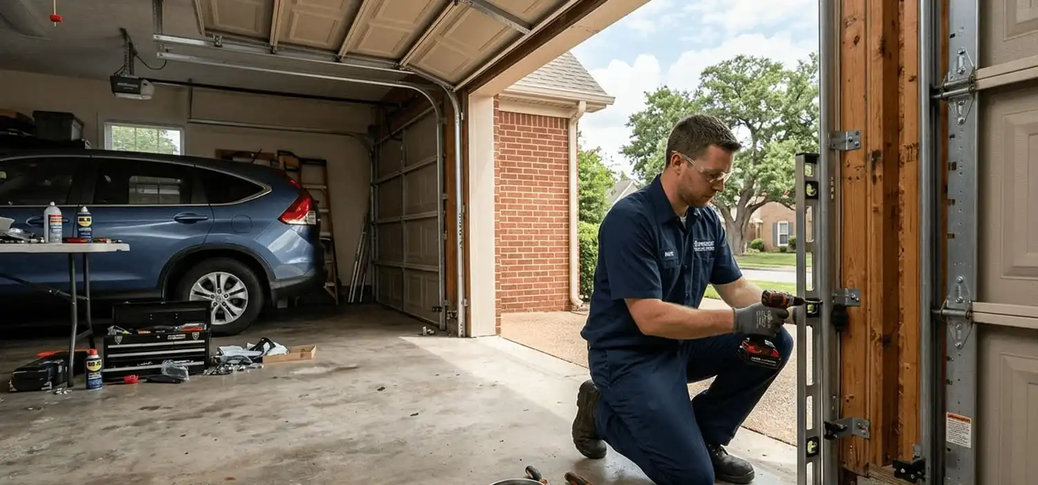 Garage door track repair and realignment at an Antioch Tennessee home
