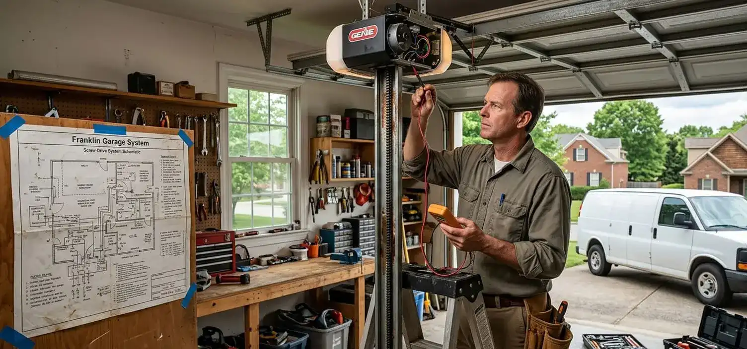 Genie screw-drive garage door opener repair at an established Franklin Tennessee home in Williamson County