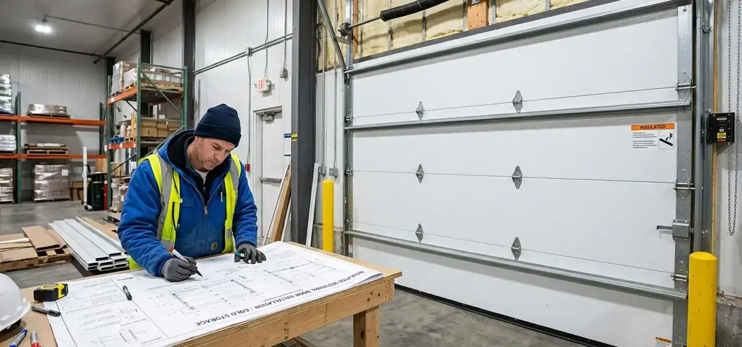 Insulated polyurethane core commercial sectional door for a refrigerated warehouse or laboratory in Franklin Tennessee