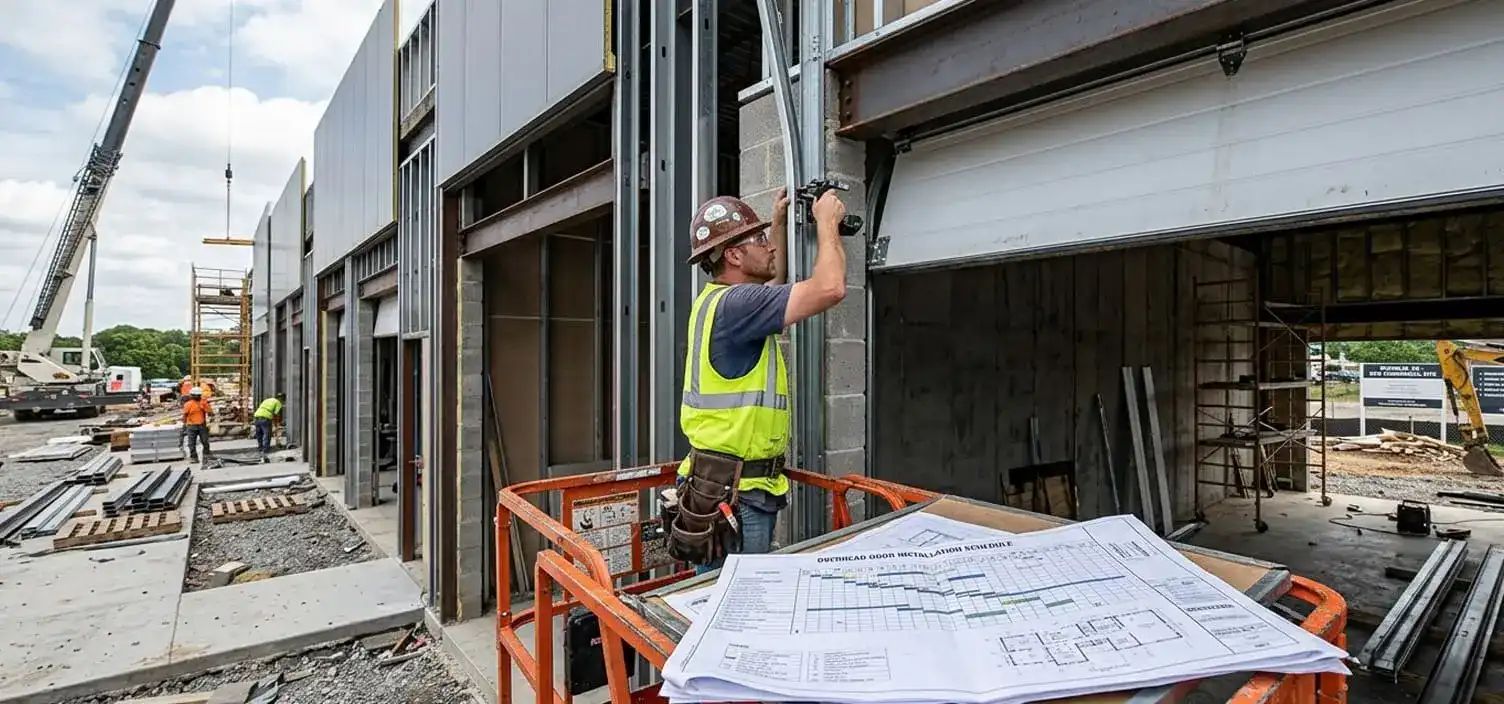 Commercial garage door installation at a warehouse or distribution facility along the Carothers Parkway corridor in Franklin Tennessee