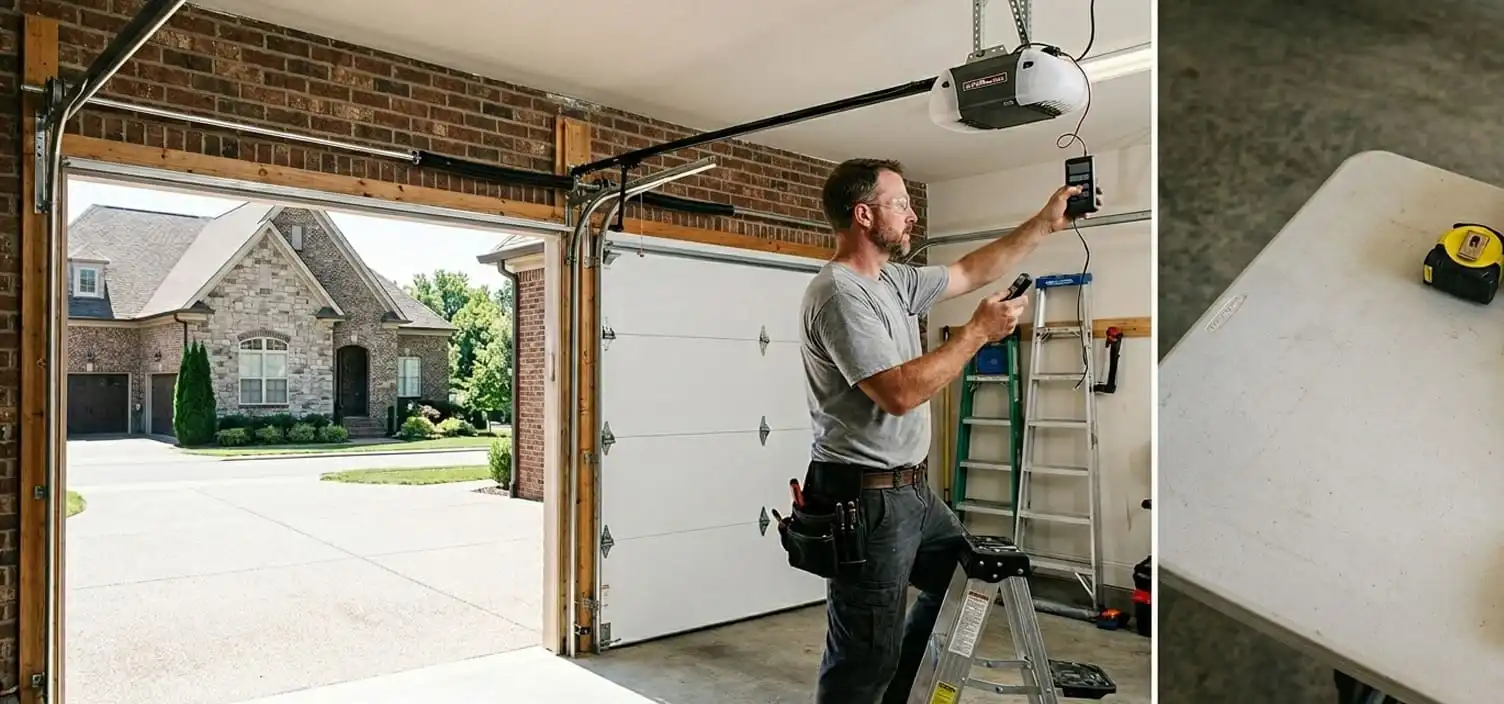 New garage door fully installed at a Franklin Tennessee home with spring calibrated and opener programmed