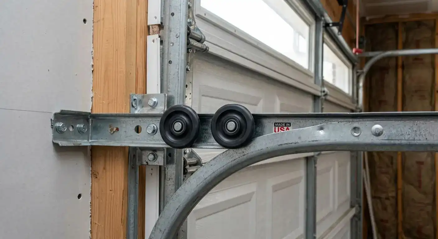 New nylon garage door rollers installed in the track at a Franklin Tennessee home for quieter operation