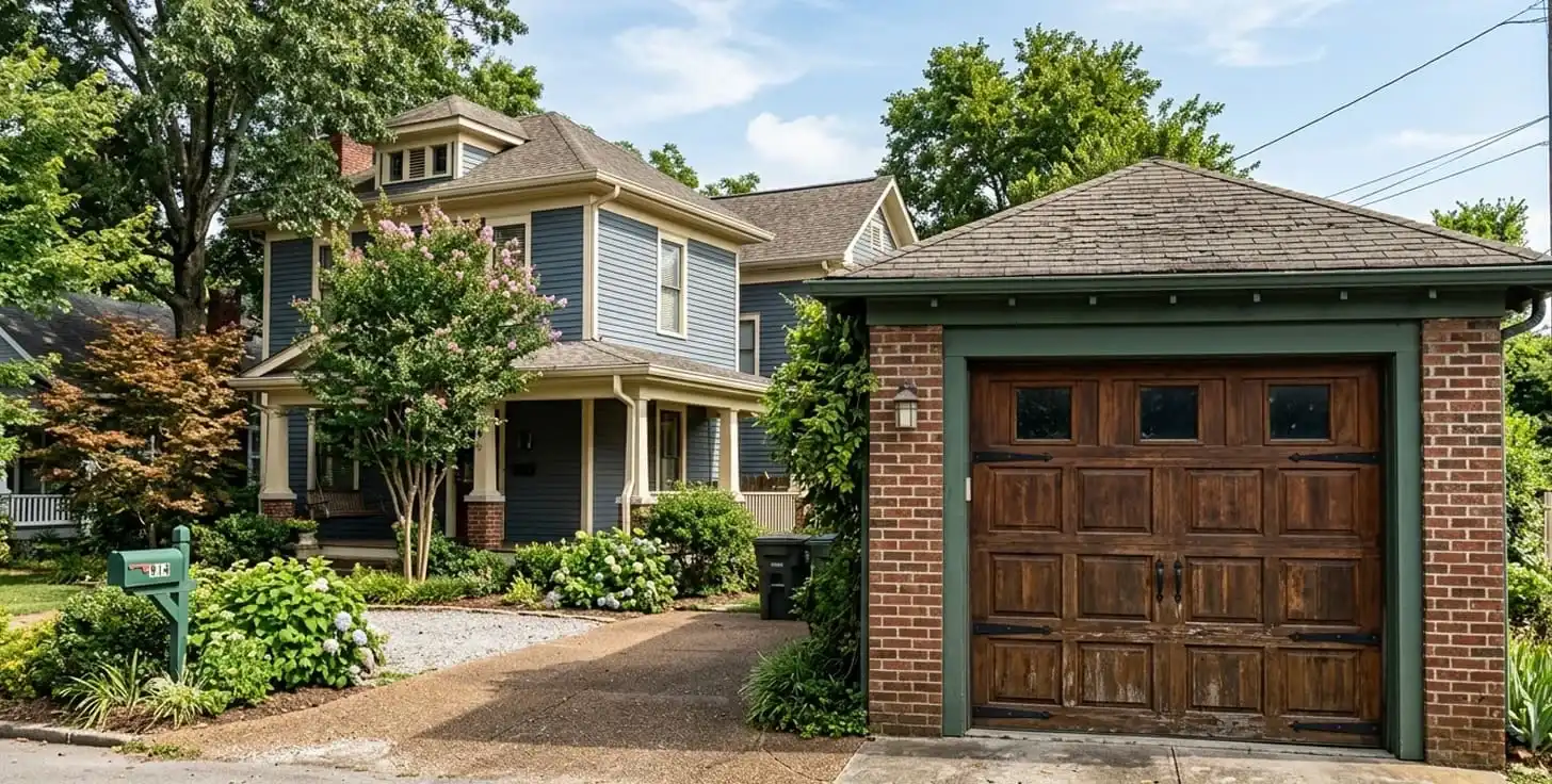 Older East Nashville home with established garage door system