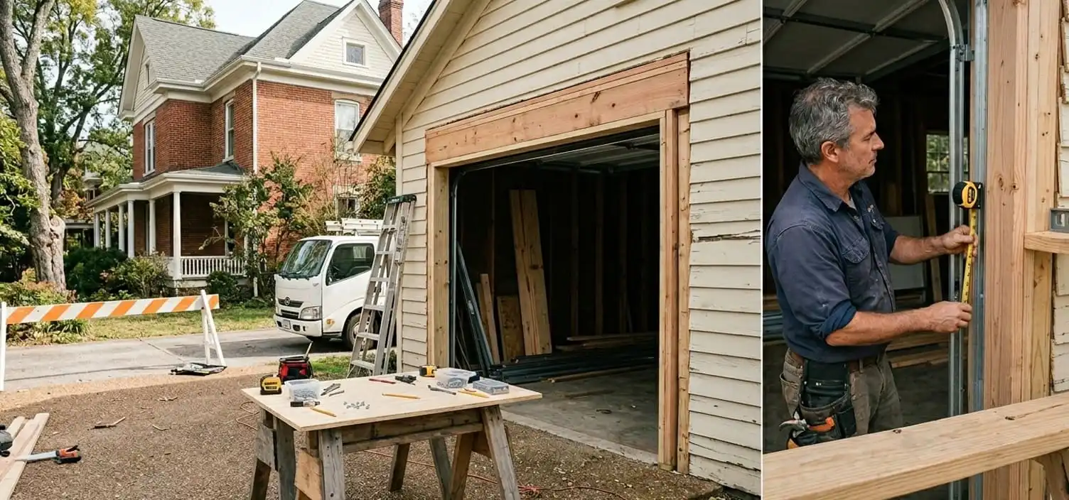 Older Franklin Tennessee home with custom-measured garage door opening