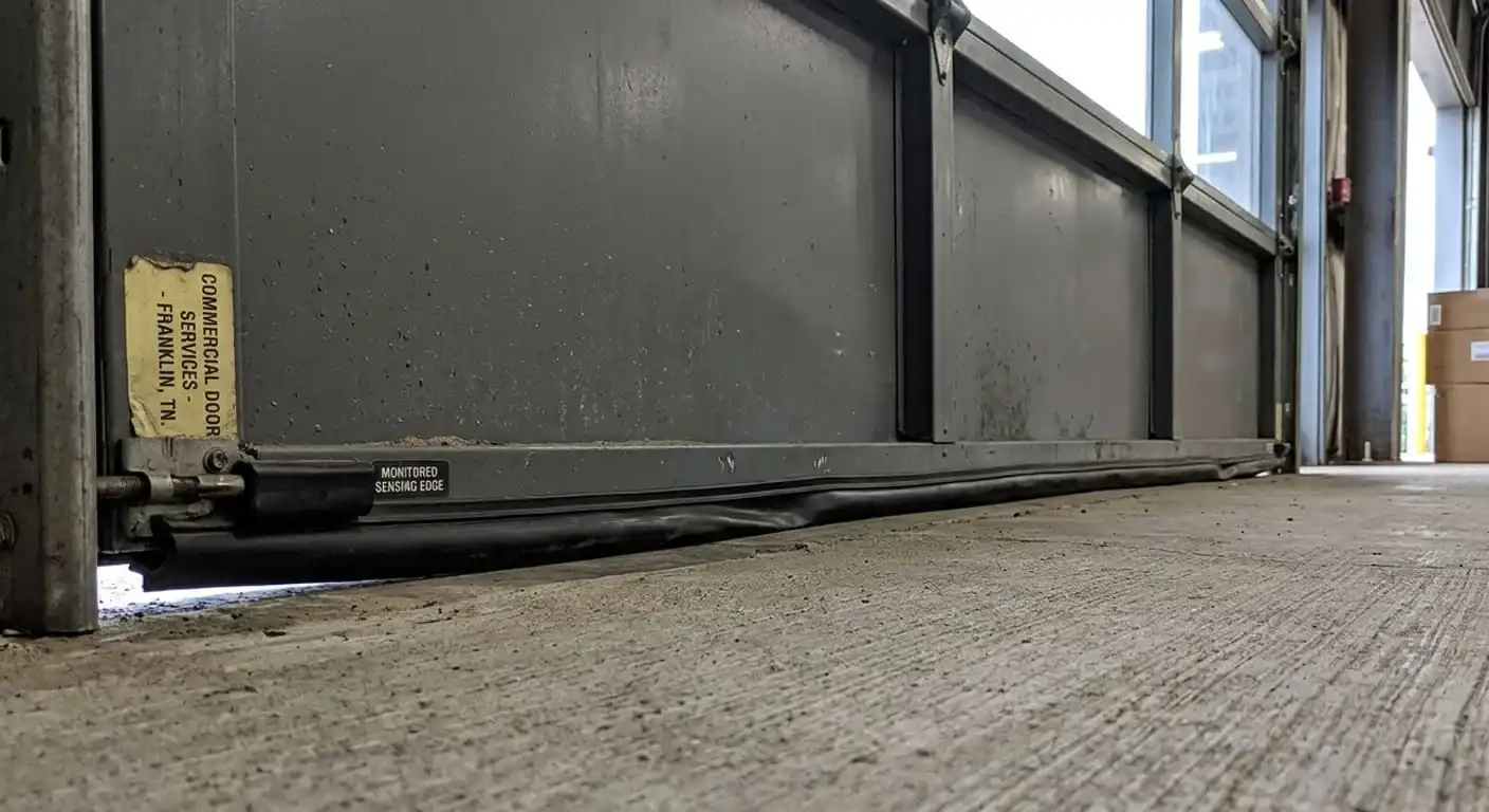 Pressure-sensitive safety edge strip failing to reverse on a commercial garage door in Franklin Tennessee