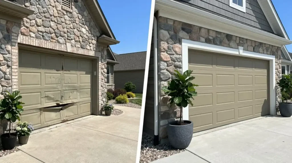 Professional garage door repair before and after transformation in Murfreesboro TN