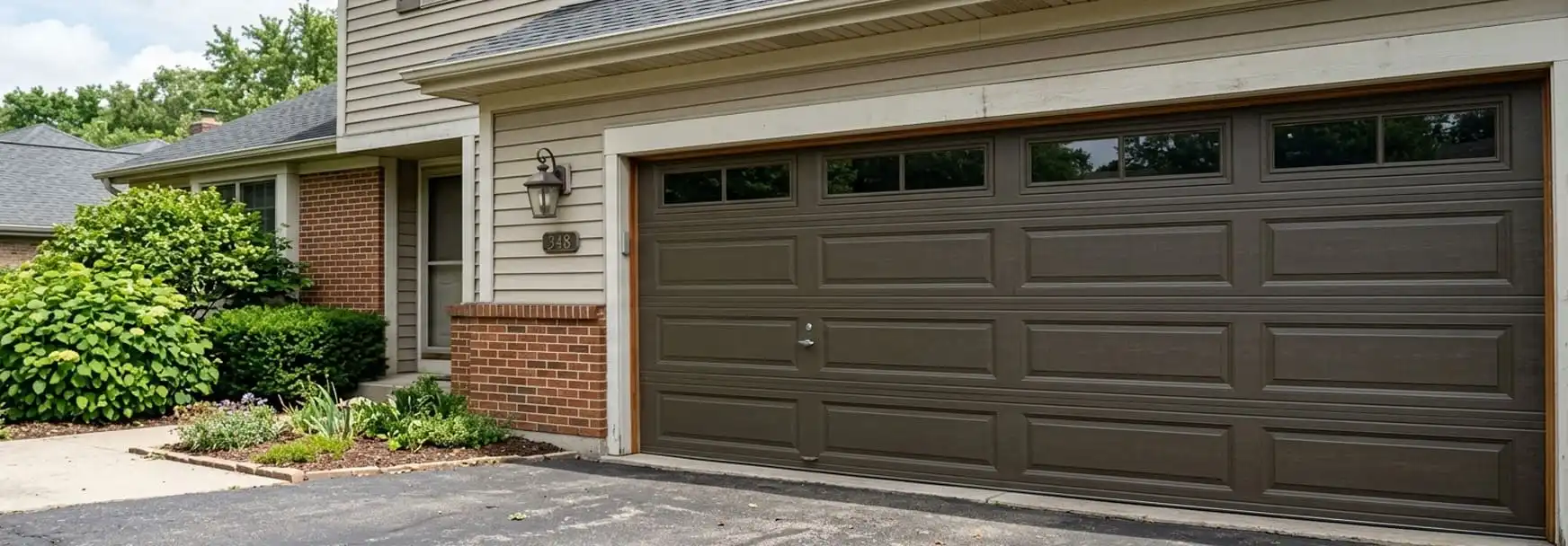 Sectional overhead garage door on a residential home