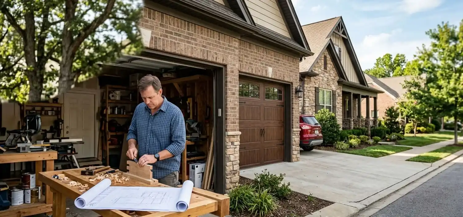 Single-family Franklin Tennessee home garage showing the door as a key curb appeal feature in a Williamson County neighborhood