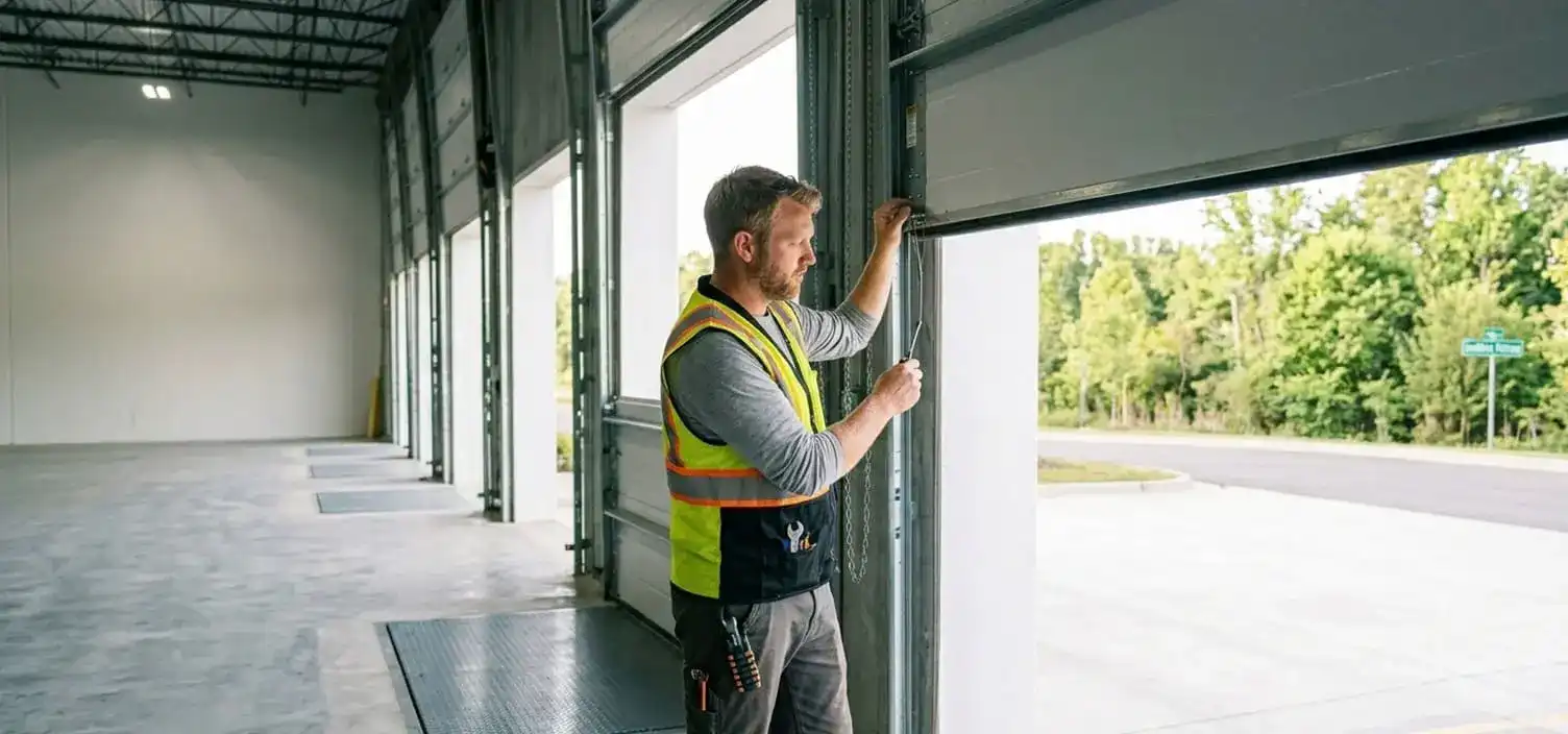 Warehouse loading dock door installed along the Carothers Parkway corridor in Franklin Tennessee rated for high daily cycle counts