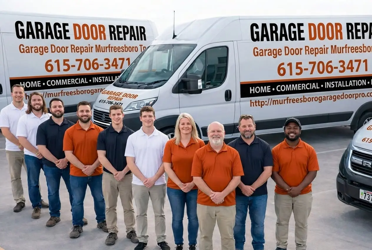 Professional garage door repair service vehicle arriving at a Lebanon Tennessee home in Wilson County for same-day spring and cable repair