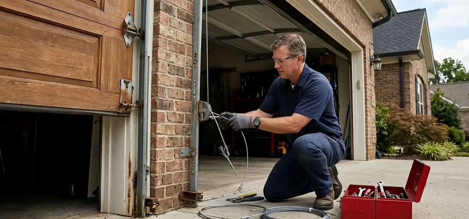 Worn or snapped garage door cable at a Franklin Tennessee residential home requiring same-day cable replacement