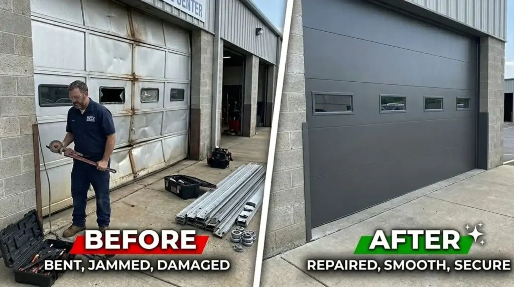 Emergency garage door repair before and after project in Murfreesboro TN