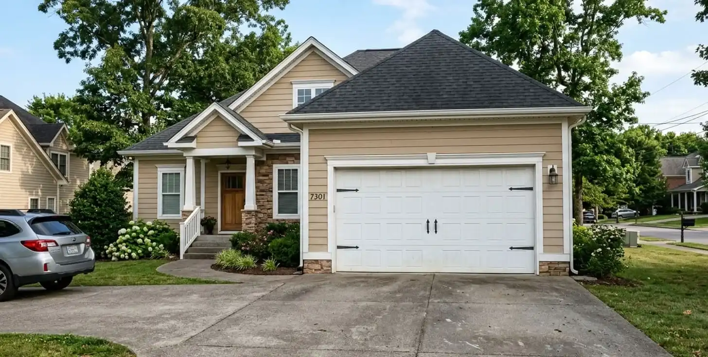 Nashville suburban home in Bellevue with original builder-grade garage door hardware