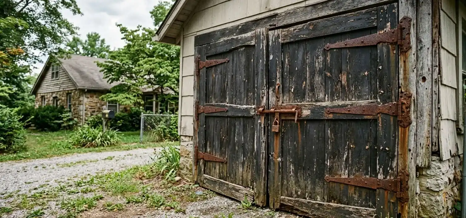 Older Nolensville Road or Sam Donald Road home with original garage door hardware well past its safe service life