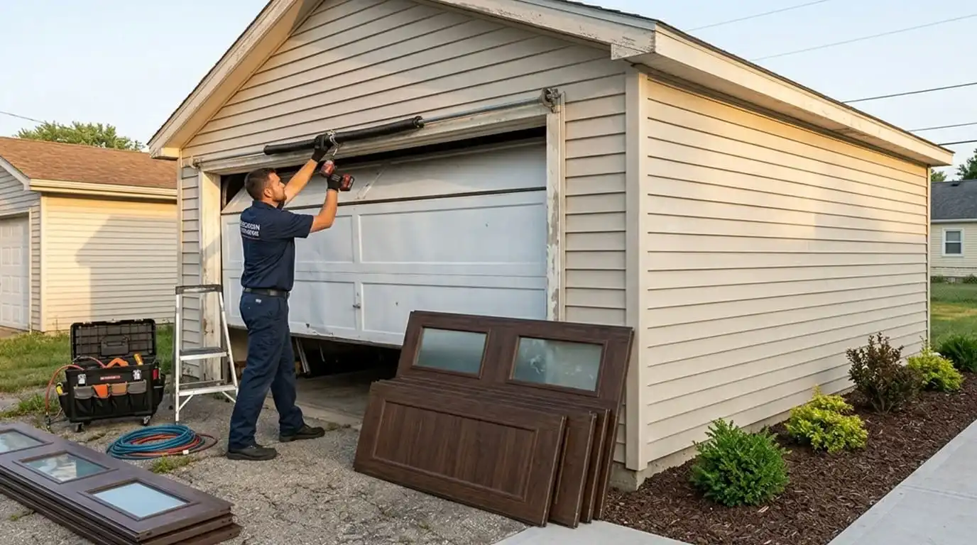 Residential garage door before replacement service in Murfreesboro TN