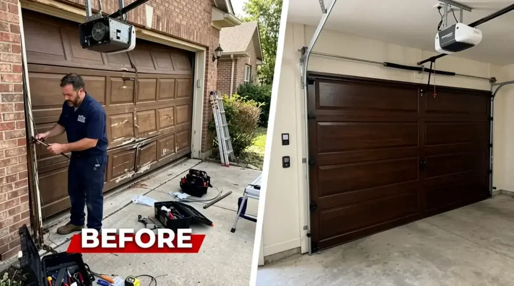Residential garage door opener repair before and after service in Murfreesboro TN