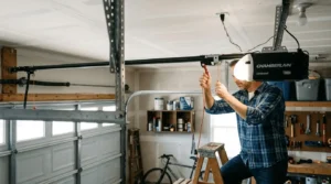 Garage Door Opener Reset Murfreesboro TN showing a homeowner resetting a garage door opener to restore safe and reliable operation.