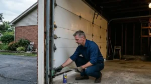 Garage door reverses before closing repair, technician adjusts sensor alignment, Smyrna, TN