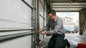 Technician fixing garage door that won't close, Murfreesboro, TN